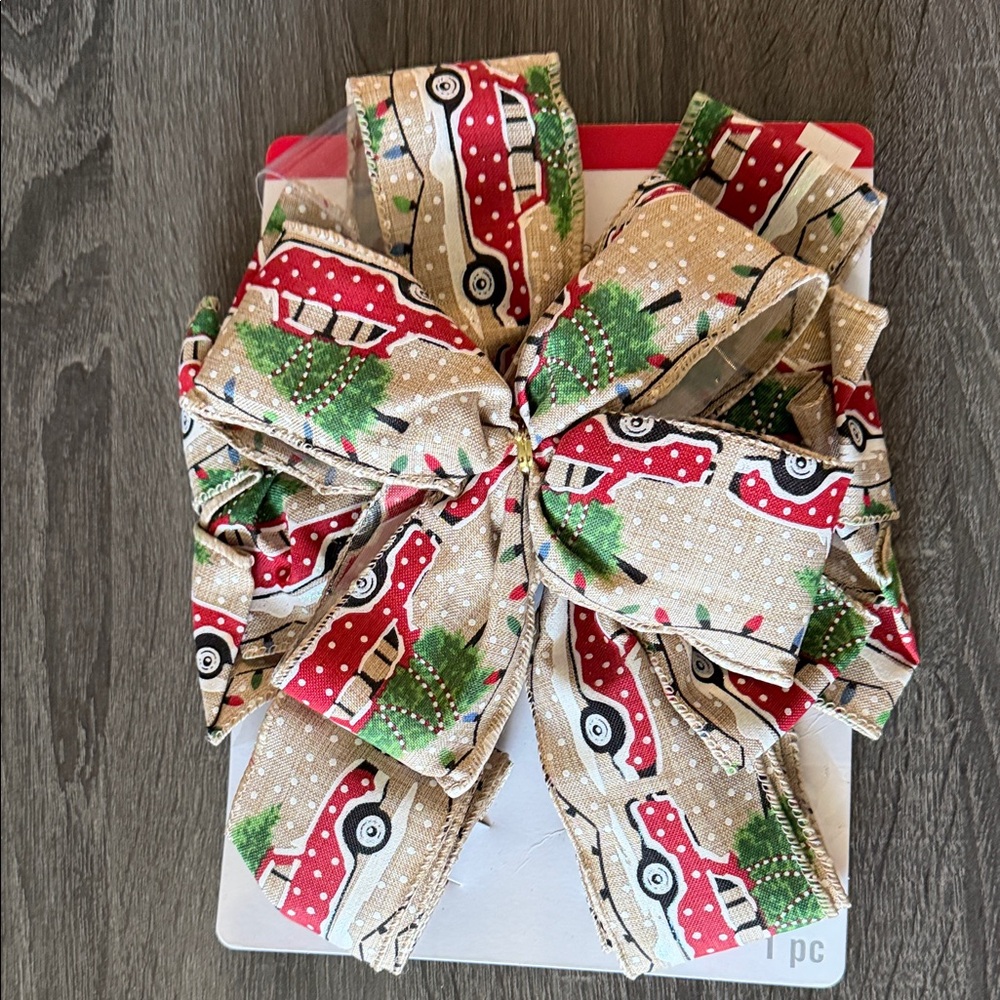 Festive Red Truck Burlap Holiday Bow - Home Accents